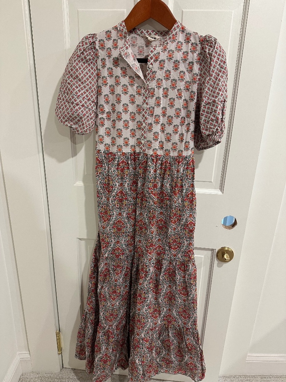 Bohemian Floral Tiered Maxi Dress in Red and Cream